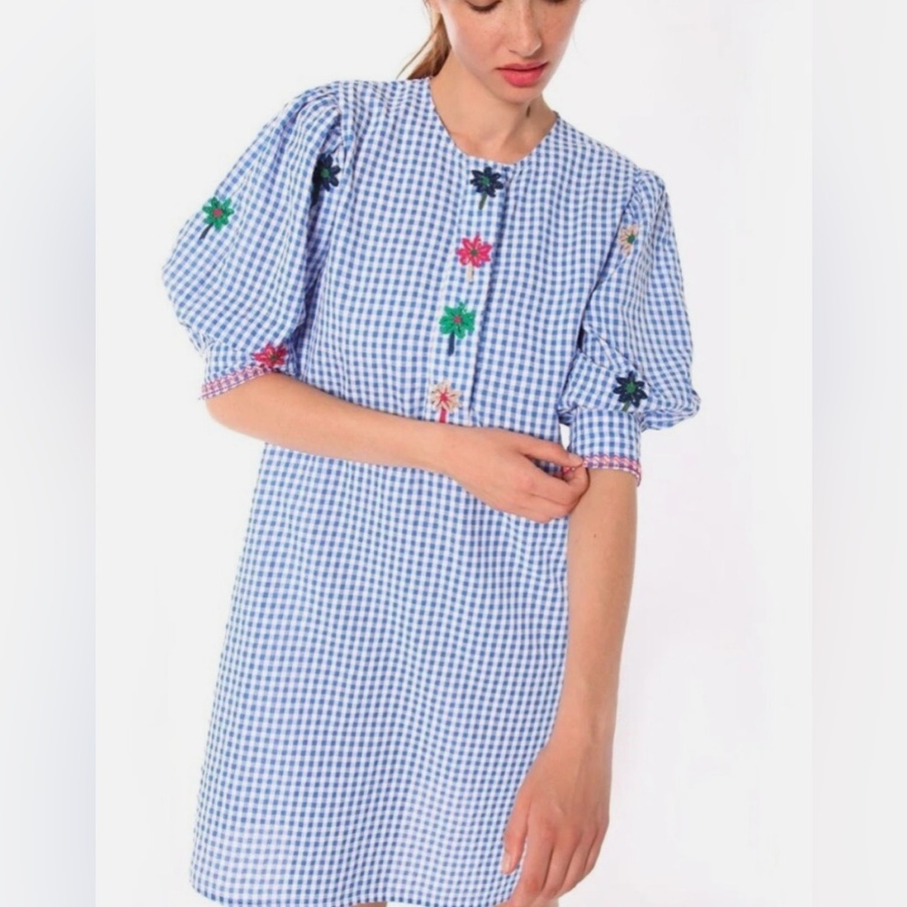Vilagallo Palm Trees Gingham Resortwear Dress - Picture 8 of 8